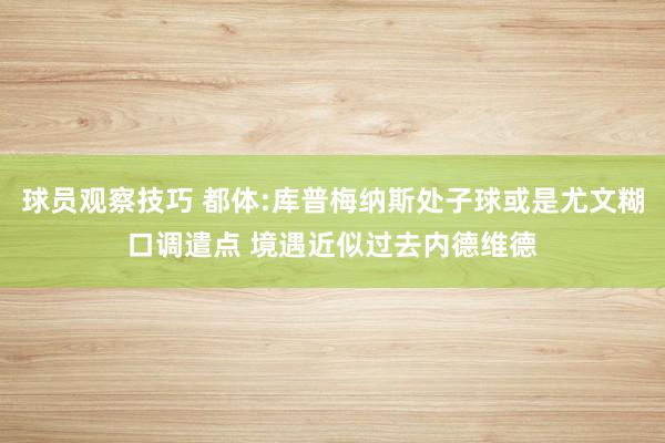 球员观察技巧 都体:库普梅纳斯处子球或是尤文糊口调遣点 境遇近似过去内德维德