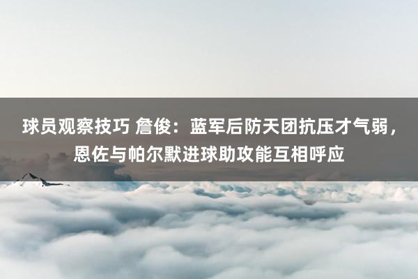 球员观察技巧 詹俊：蓝军后防天团抗压才气弱，恩佐与帕尔默进球助攻能互相呼应